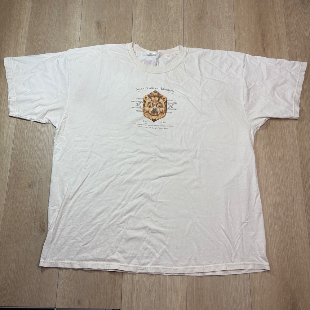 Disney Animal Kingdom Winnie the Pooh Graphic T-Shirt Cream Men XL 1998 Park Tee